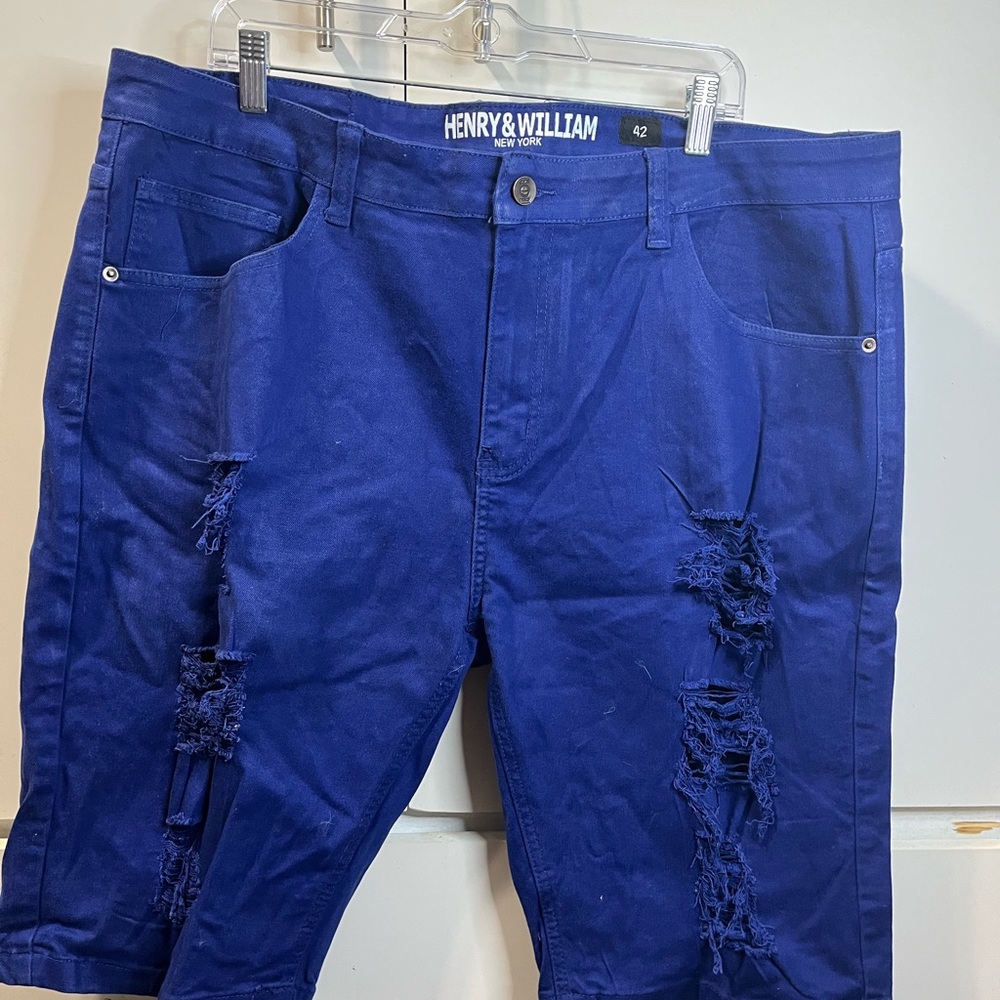 Blue Distressed Regular Fit Jeans